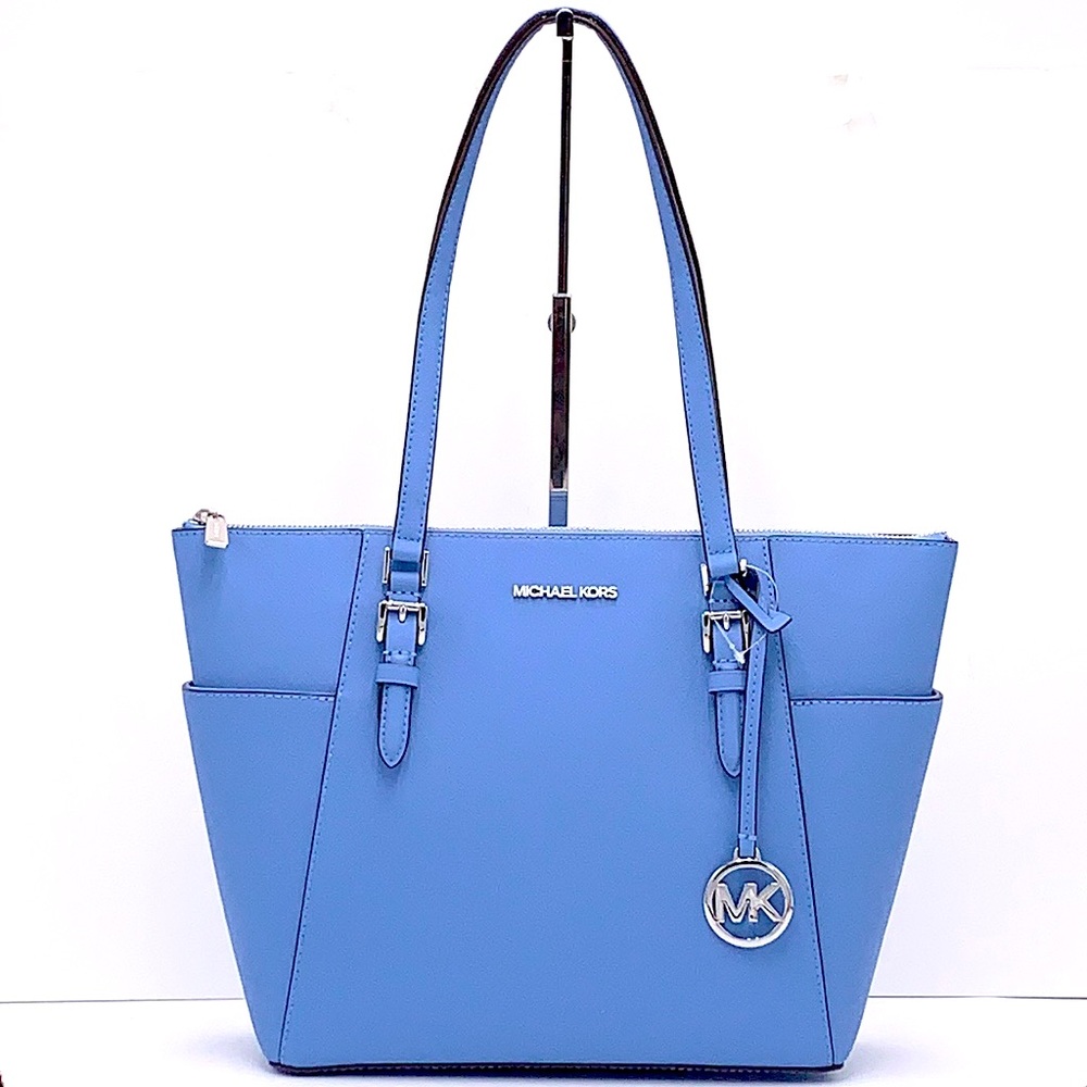 MICHAEL KORS Jet Set Large Crossgrain Leather Top-Zip Charlotte Tote Bag NWT